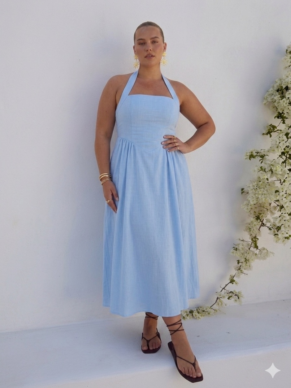 Halter Maxi Dress in Light Blue - Women